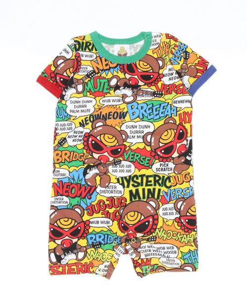 HYSTERIC MINI（ヒステリックミニ）の「TEDDY ROCKS総柄半袖ロンパース