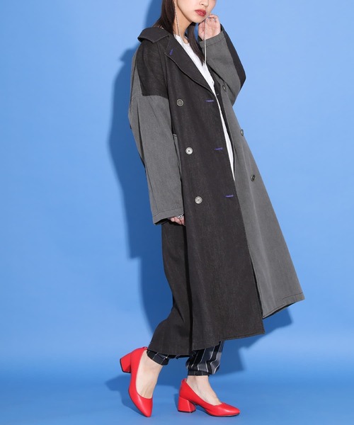 osharewalker（オシャレウォーカー）の「【廃盤】『配色デニムトレンチコート』（トレンチコート・レディース・ブラック・FREE）」の10枚目の写真