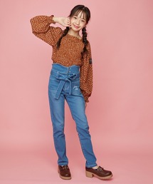 サス&リボン付きデニムサロペ