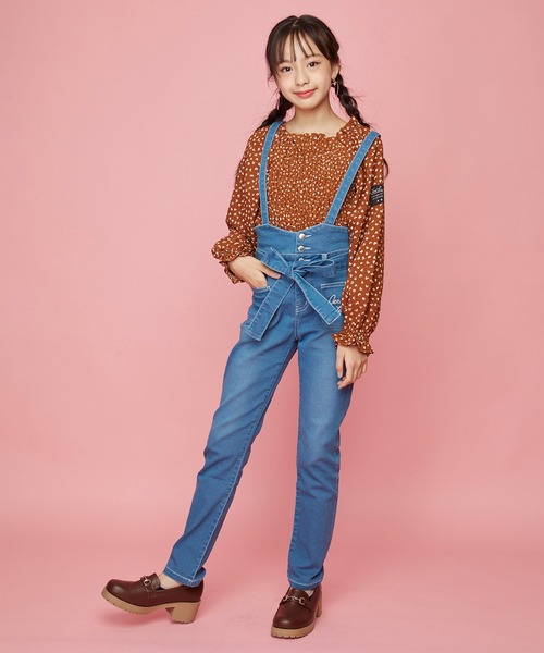 JENNI love（ジェニィラブ）の「サス&リボン付きデニムサロペ