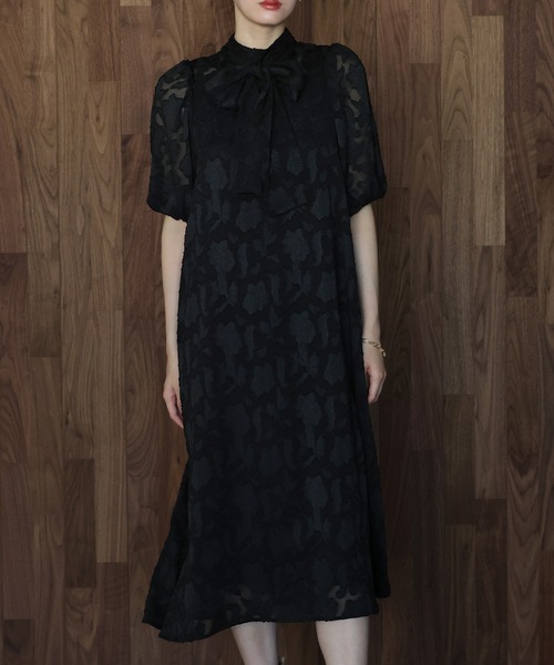 新色追加／選べる着丈》インナー付きバックリボンジャガードドレス