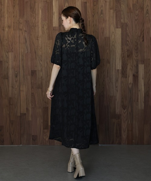 新色追加／選べる着丈》インナー付きバックリボンジャガードドレス