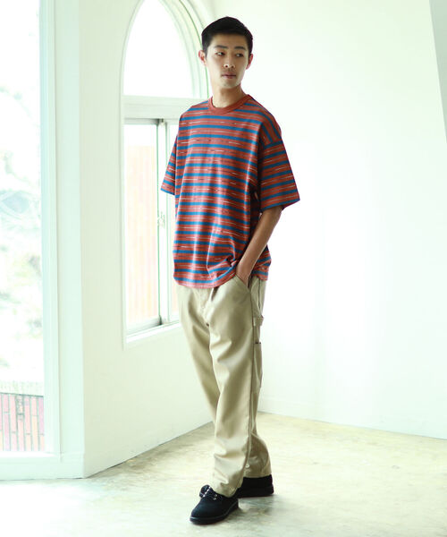 BEAMS（ビームス）の「BEAMS / カスリ ボーダー Tシャツ（Tシャツ/カットソー・メンズ・サックスブルー/ブラウン・X-LARGE/LARGE/MEDIUM/SMALL）」の3枚目の写真