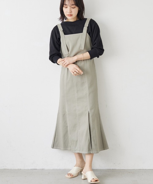 ELENCARE DUE（エレンカーレデュエ）の「・ELENCARE DUE ツイルマーメイドジャンスカ（ジャンパースカート・レディース・ブラック/ベージュ/ライトカーキ・FREE）」の3枚目の写真