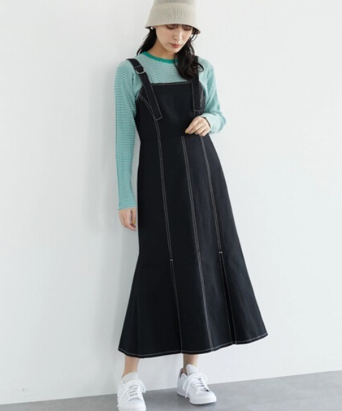 ELENCARE DUE（エレンカーレデュエ）の「・ELENCARE DUE ツイルマーメイドジャンスカ（ジャンパースカート・レディース・ブラック/ベージュ/ライトカーキ・FREE）」の2枚目の写真