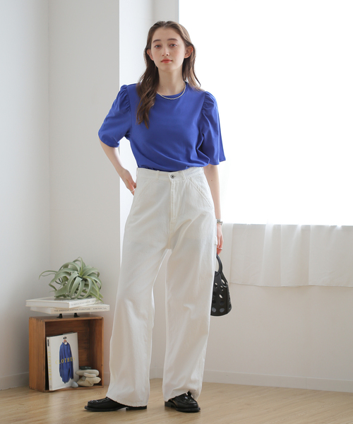 Simplicite（サンプリシテ）の「パフスリーブTee（Tシャツ/カットソー・レディース・ホワイト/ブラック/ブルー・FREE）」の5枚目の写真