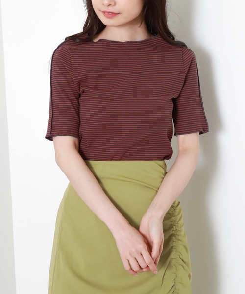 archives(アルシーヴ)の「2wayボーダーメローTee(Tシャツ/カットソー・レディース・ブラウン/オフホワイト/ピンク/イエロー/オレンジ・MEDIUM)」の2枚目の写真