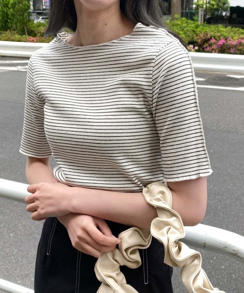 archives(アルシーヴ)の「2wayボーダーメローTee(Tシャツ/カットソー・レディース・ブラウン/オフホワイト/ピンク/イエロー/オレンジ・MEDIUM)」の8枚目の写真