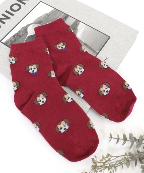 emesuelee（エメスーリー）の「アニマルフェイスソックス レディース ショート 犬（ソックス/靴下・レディース・ブラウン/カーキ/ピンク/ブルー/アイボリー/ホワイト/ブラック/グリーン/レッド/キャメル・フリー）」の18枚目の写真