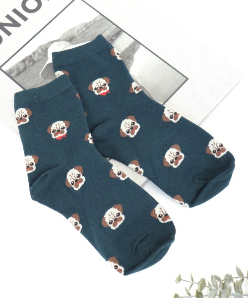 emesuelee（エメスーリー）の「アニマルフェイスソックス レディース ショート 犬（ソックス/靴下・レディース・ブラウン/カーキ/ピンク/ブルー/アイボリー/ホワイト/ブラック/グリーン/レッド/キャメル・フリー）」の17枚目の写真