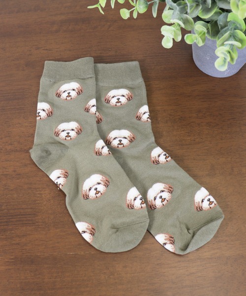 emesuelee（エメスーリー）の「アニマルフェイスソックス レディース ショート 犬（ソックス/靴下・レディース・ブラウン/カーキ/ピンク/ブルー/アイボリー/ホワイト/ブラック/グリーン/レッド/キャメル・フリー）」の13枚目の写真