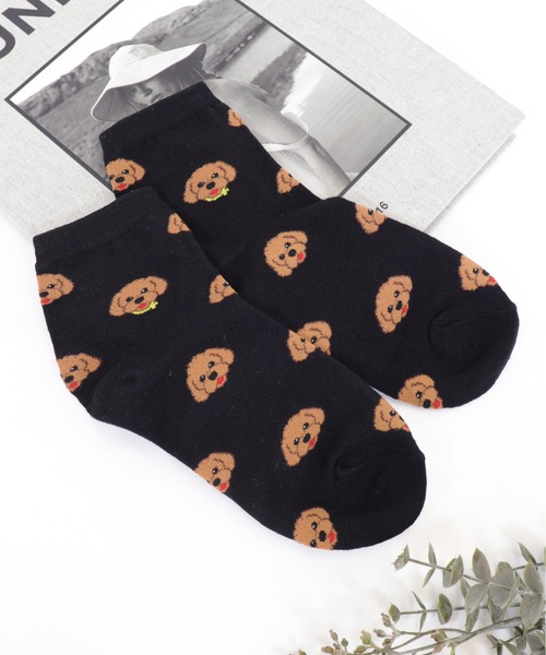 emesuelee（エメスーリー）の「アニマルフェイスソックス レディース ショート 犬（ソックス/靴下・レディース・ブラウン/カーキ/ピンク/ブルー/アイボリー/ホワイト/ブラック/グリーン/レッド/キャメル・フリー）」の19枚目の写真