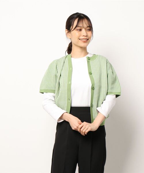 KOBE LETTUCE（コウベレタス）の「前後2wayジャガードカーディガン[C5985]（カーディガン/ボレロ・レディース・ラベンダー/ブラック/ライトグリーン・FREE）」の4枚目の写真