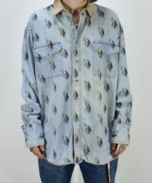 Wrangler(ラングラー)の「【ヴィンテージ古着】90s Wrangler/ラングラー 馬柄 デニムシャツ(シャツ/ブラウス・メンズ・ブルー・LARGE)」の4枚目の写真