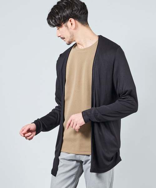 TETE HOMME（テットオム）の「ノーカラーレーヨンカーディガン（カーディガン/ボレロ・メンズ・ブラック/グレー/サンドベージュ・MEDIUM/LARGE/X-LARGE）」の2枚目の写真