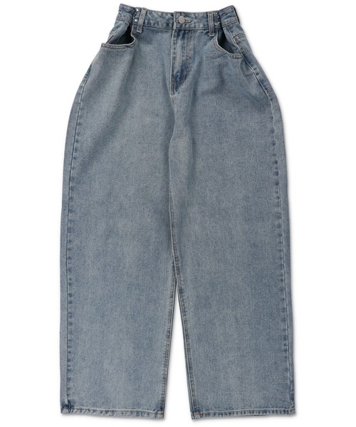 SPINNS（スピンズ）の「ウエストフック付き デニムワイドパンツ（デニムパンツ・レディース・ブラック/サックスブルー・ONESIZE）」の14枚目の写真