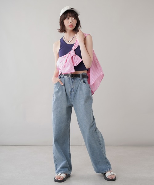 SPINNS（スピンズ）の「ウエストフック付き デニムワイドパンツ（デニムパンツ・レディース・ブラック/サックスブルー・ONESIZE）」の22枚目の写真