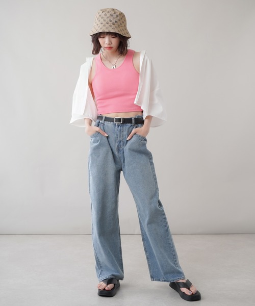 SPINNS（スピンズ）の「ウエストフック付き デニムワイドパンツ（デニムパンツ・レディース・ブラック/サックスブルー・ONESIZE）」の20枚目の写真