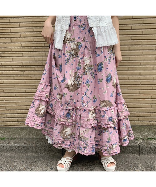 ピンクハウス PINK HOUSE フリル ノースリーブ ワンピース パープル PINK HOUSE(ピンクハウス)の「ブルーベリーファームプリント