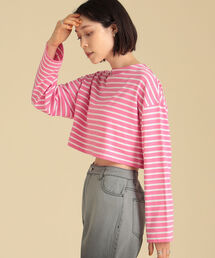 Ray BEAMS | Ray BEAMS / ボーダー クロップド ボートネック Tシャツ(Tシャツ/カットソー)