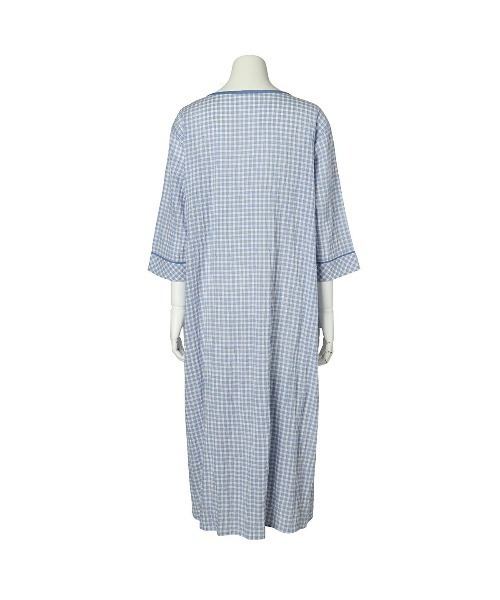 KID BLUE(キッドブルー)の「キッドブルー -22シャーリングギンガム -7分袖ナイティ -KNTL507 -kidblue(ルームウェア/パジャマ・レディース・ブラック/ブルー・M)」の6枚目の写真