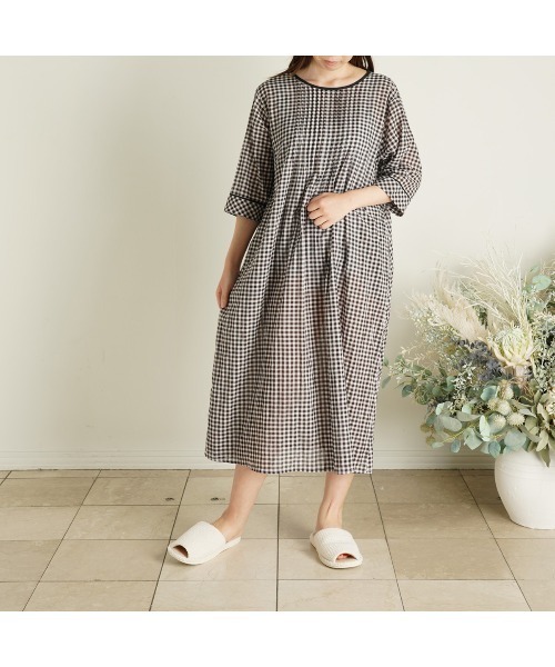 KID BLUE(キッドブルー)の「キッドブルー -22シャーリングギンガム -7分袖ナイティ -KNTL507 -kidblue(ルームウェア/パジャマ・レディース・ブラック/ブルー・M)」の10枚目の写真