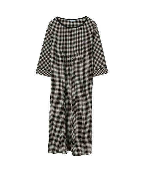 KID BLUE(キッドブルー)の「キッドブルー -22シャーリングギンガム -7分袖ナイティ -KNTL507 -kidblue(ルームウェア/パジャマ・レディース・ブラック/ブルー・M)」の4枚目の写真