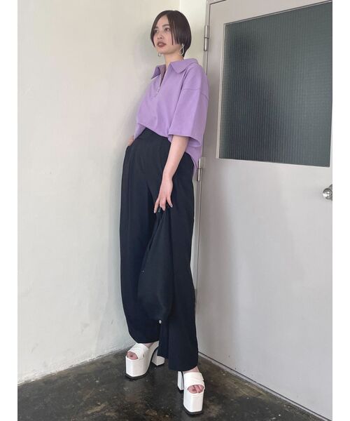 EMODA(エモダ)の「ハーフジップバルキートップ(Tシャツ/カットソー・レディース・ブラック/パープル/ホワイト・FREE)」の5枚目の写真