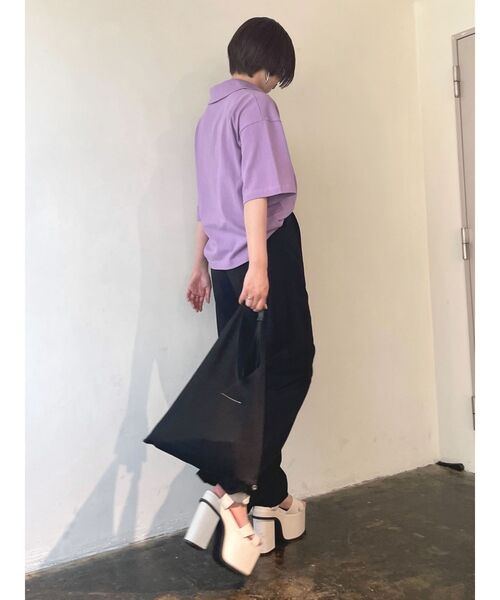 EMODA(エモダ)の「ハーフジップバルキートップ(Tシャツ/カットソー・レディース・ブラック/パープル/ホワイト・FREE)」の4枚目の写真