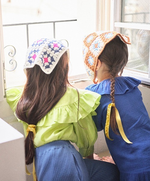 Casselini（キャセリーニ）の「Casselini(キャセリーニ)kidsクロシェモチーフ頭巾（ハット・キッズ・ホワイト/ブラック/ブラウン・FREE）」の7枚目の写真