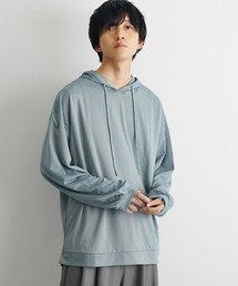 【MinoriTY】とろみ素材ビッグシルエット長袖パーカー プルオーバー スウェット トレーナー メンズ 無地 秋服 夏服