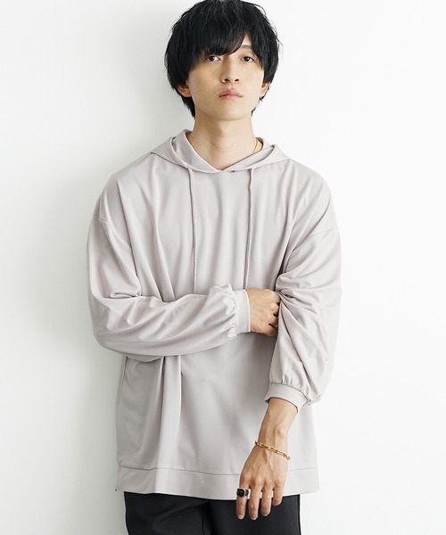 MinoriTY】とろみ素材ビッグシルエット長袖パーカー プルオーバー