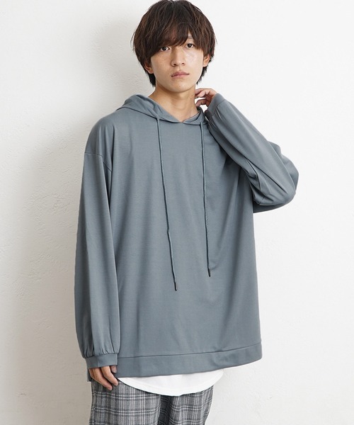 MinoriTY(マイノリティ)の「【MinoriTY】とろみ素材ビッグシルエット長袖パーカー プルオーバー スウェット トレーナー メンズ 無地 秋服 夏服(パーカー・メンズ・ライトグレー/ブラック/ブルーグレー/モカ/バイオレット・L/M/S)」の14枚目の写真