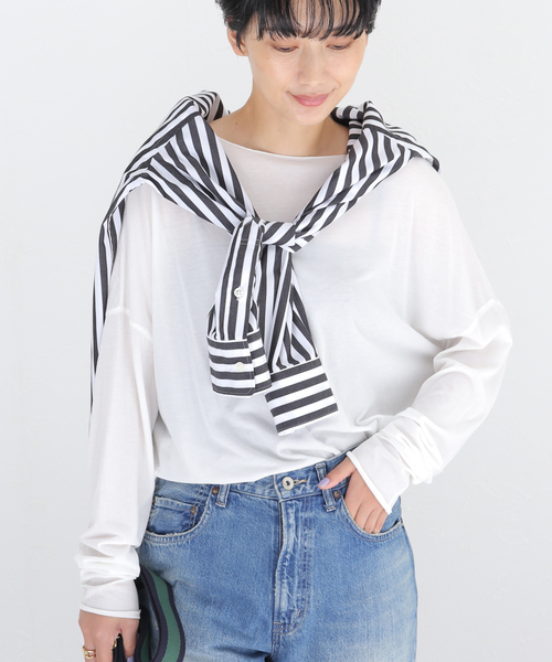 FRAMeWORK（フレームワーク）の「シアーボートネックプルオーバー（Tシャツ/カットソー・レディース・ホワイト/ブラック/サックスブルー/バーガンディー・FREE）」の2枚目の写真