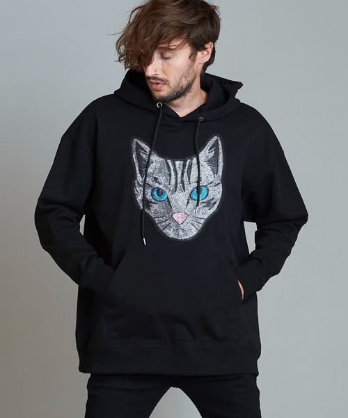 NO ID.（ノーアイディ）の「【NO ID.】CAT Sequin Big Parka / CAT スパンコール ビッグ パーカ（パーカー・メンズ・ホワイト/ブラック/グレー・ONE SIZE）」の2枚目の写真