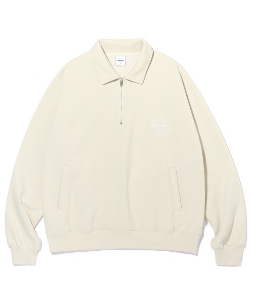 MAHAGRID(マハグリッド)の「『mahagrid/マハグリッド』MGD SERIF LOGO HALF ZIP SWEATSHIRT/ブランドセリフロゴ ハーフジップスウェットシャツ(スウェット・レディース・ネイビー/アイボリー・M/L)」の2枚目の写真