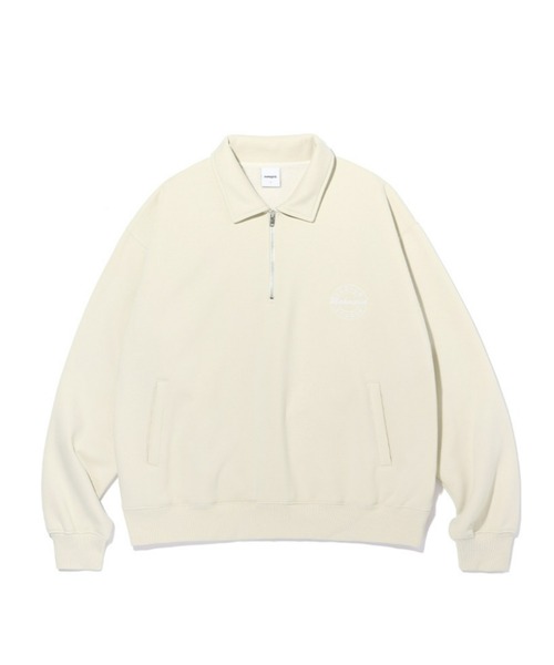MAHAGRID(マハグリッド)の「『mahagrid/マハグリッド』MGD SERIF LOGO HALF ZIP SWEATSHIRT/ブランドセリフロゴ ハーフジップスウェットシャツ(スウェット・レディース・ネイビー/アイボリー・M/L)」の3枚目の写真