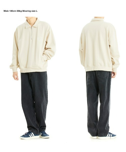 MAHAGRID(マハグリッド)の「『mahagrid/マハグリッド』MGD SERIF LOGO HALF ZIP SWEATSHIRT/ブランドセリフロゴ ハーフジップスウェットシャツ(スウェット・レディース・ネイビー/アイボリー・M/L)」の5枚目の写真