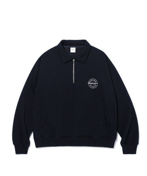 MAHAGRID(マハグリッド)の「『mahagrid/マハグリッド』MGD SERIF LOGO HALF ZIP SWEATSHIRT/ブランドセリフロゴ ハーフジップスウェットシャツ(スウェット・レディース・ネイビー/アイボリー・M/L)」の9枚目の写真