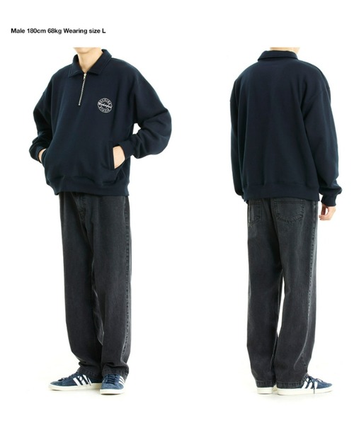 MAHAGRID(マハグリッド)の「『mahagrid/マハグリッド』MGD SERIF LOGO HALF ZIP SWEATSHIRT/ブランドセリフロゴ ハーフジップスウェットシャツ(スウェット・レディース・ネイビー/アイボリー・M/L)」の11枚目の写真