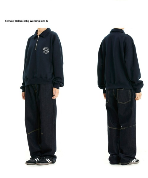 MAHAGRID(マハグリッド)の「『mahagrid/マハグリッド』MGD SERIF LOGO HALF ZIP SWEATSHIRT/ブランドセリフロゴ ハーフジップスウェットシャツ(スウェット・レディース・ネイビー/アイボリー・M/L)」の12枚目の写真