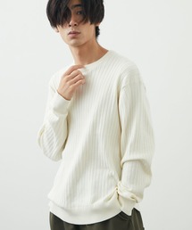 クルーネックワイドリブニット