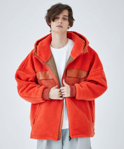 CITY TOKYO（シティトウキョウ）の「【防風/保温】ボアフリースパーカー /リラックスフィット（ブルゾン・メンズ・オフホワイト/オレンジ/ブラック・1/2）」の8枚目の写真