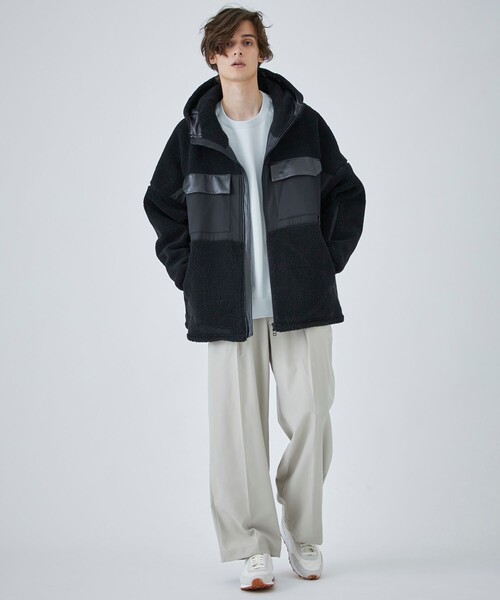 CITY TOKYO（シティトウキョウ）の「【防風/保温】ボアフリースパーカー /リラックスフィット（ブルゾン・メンズ・オフホワイト/オレンジ/ブラック・1/2）」の10枚目の写真