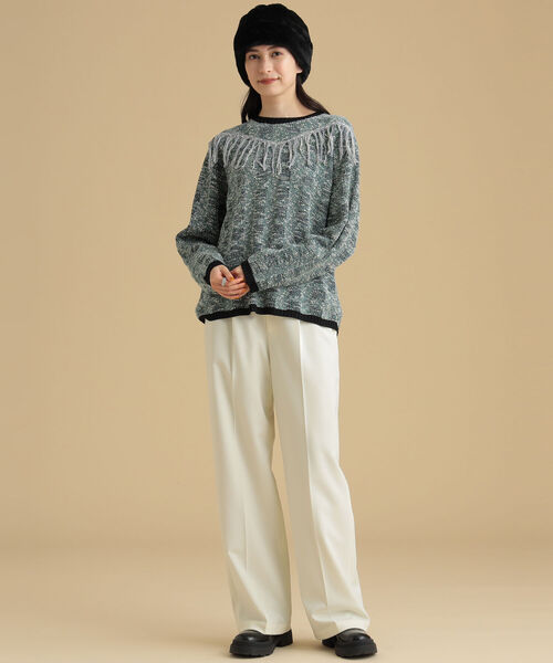 Ray BEAMS（レイビームス）の「Ray BEAMS / フリンジ ヨーク メランジ プルオーバー（ニット/セーター・レディース・ベージュ/グリーン・ONE SIZE）」の9枚目の写真
