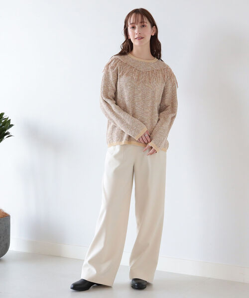 Ray BEAMS（レイビームス）の「Ray BEAMS / フリンジ ヨーク メランジ プルオーバー（ニット/セーター・レディース・ベージュ/グリーン・ONE SIZE）」の6枚目の写真