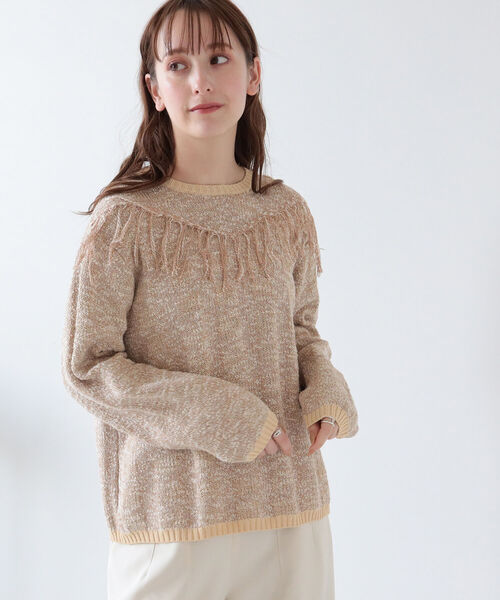 Ray BEAMS（レイビームス）の「Ray BEAMS / フリンジ ヨーク メランジ プルオーバー（ニット/セーター・レディース・ベージュ/グリーン・ONE SIZE）」の8枚目の写真