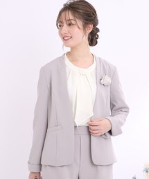 couture brooch | ハイストレッチジョーゼット ノーラペルジャケット(ノーカラージャケット)