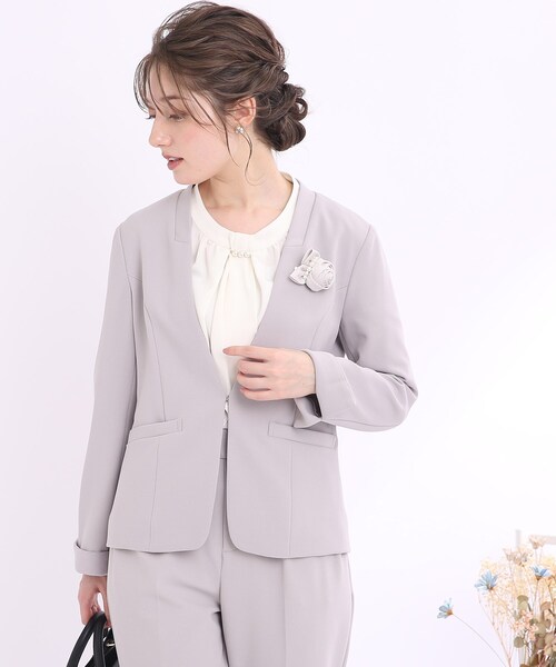 couture brooch(クチュールブローチ)の「◆ハイストレッチジョーゼット ノーラペルジャケット(ノーカラージャケット・レディース・ブラック/ライトグレー・38/40/42)」の21枚目の写真