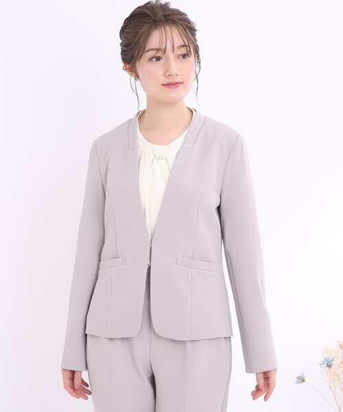 couture brooch(クチュールブローチ)の「◆ハイストレッチジョーゼット ノーラペルジャケット(ノーカラージャケット・レディース・ブラック/ライトグレー・38/40/42)」の14枚目の写真